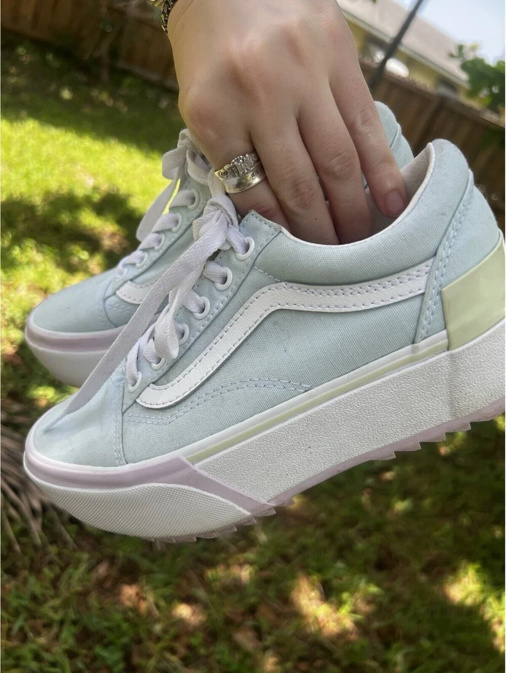 Pastel Baby Blue Stacked Vans Size 5.5